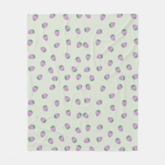 Purple Strawberry Pattern on Green Background Fleece Blanket