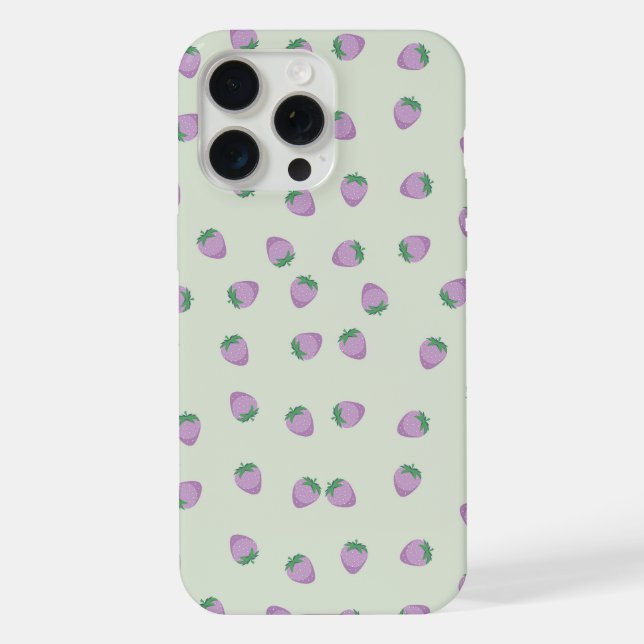 Purple Strawberry Pattern on Green Background iPhone Case (Back)