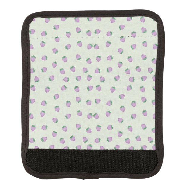 Purple Strawberry Pattern on Green Background Luggage Handle Wrap (Front)