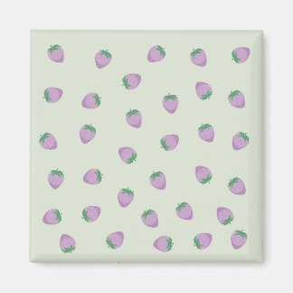 Purple Strawberry Pattern on Green Background Magnet