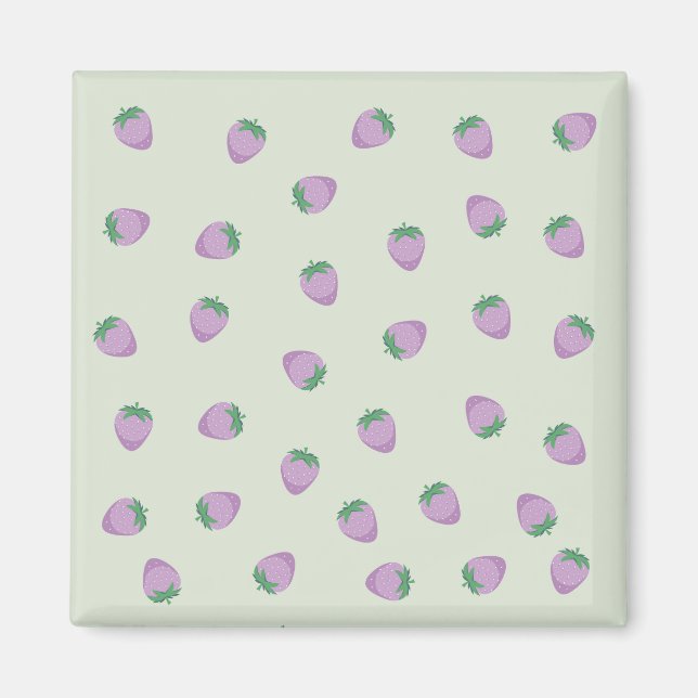 Purple Strawberry Pattern on Green Background Magnet (Front)