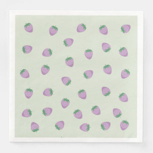 Purple Strawberry Pattern on Green Background Paper Dinner Napkins
