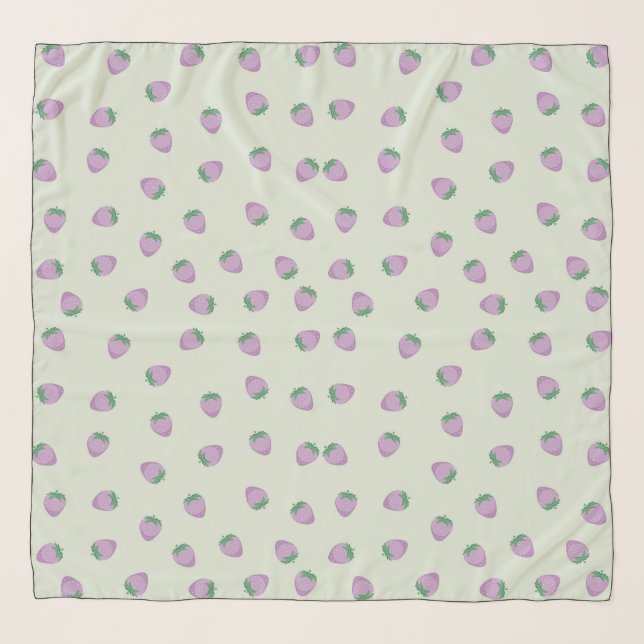 Purple Strawberry Pattern on Green Background Scarf (Front)