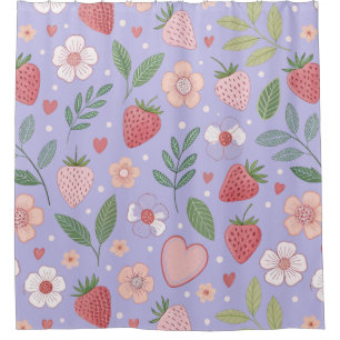 Purple Strawberry Pattern Shower Curtain