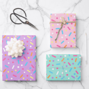 Purple, Strawbery & Mint icing Donut Sprinkle Wrapping Paper Sheets
