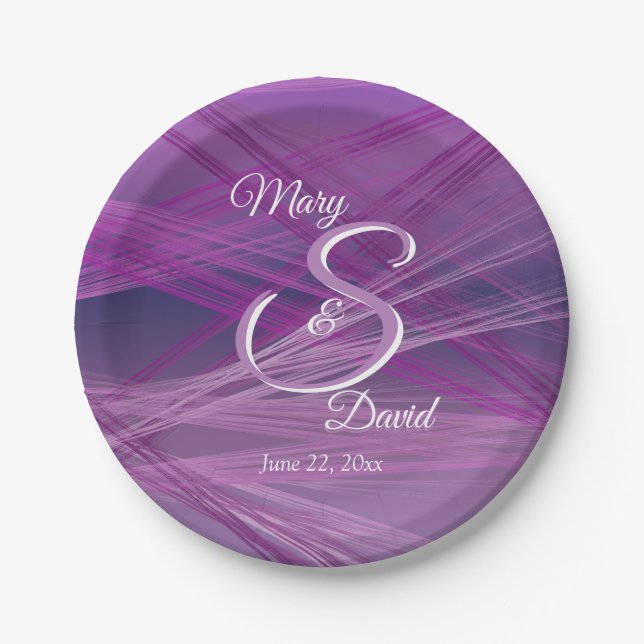 Purple Streaks Wedding Paper Plates (Front)