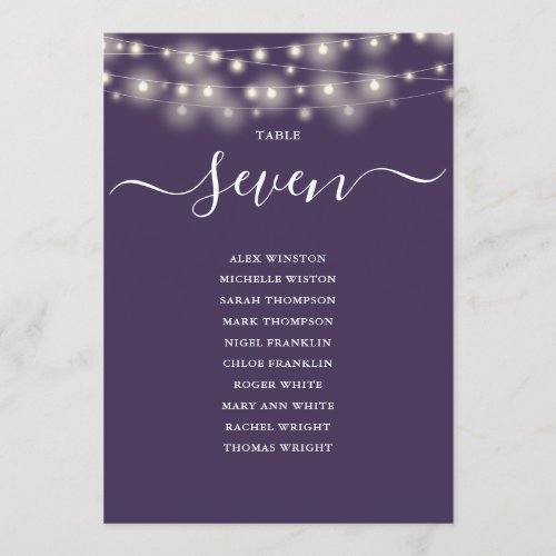 Purple String Light Table Number Seating Chart