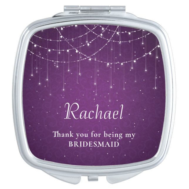 Purple String Lights Bridesmaid Thank You Gift Compact Mirror (Front)
