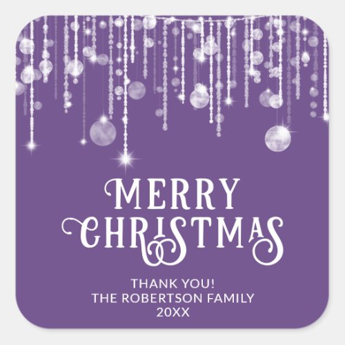 Purple String Lights Christmas Party Favor Square  Square Sticker