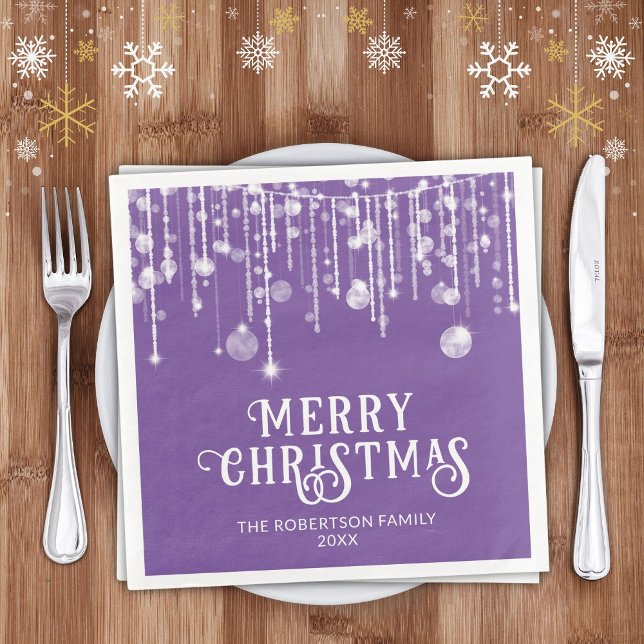 Purple String Lights Christmas Party Paper Dinner Napkins (Creator Uploaded)