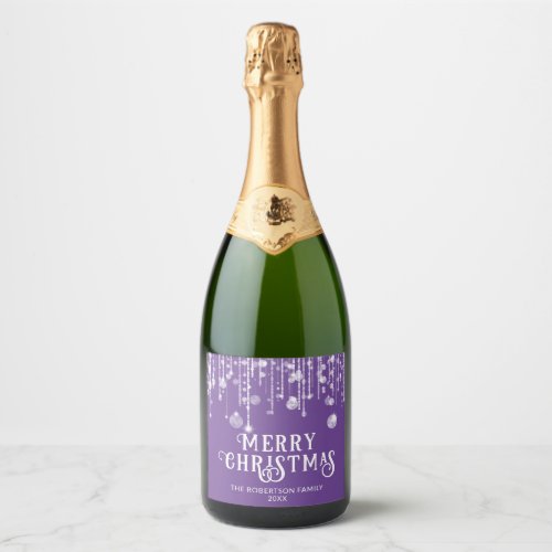 Purple String Lights Christmas Party Sparkling Wine Label