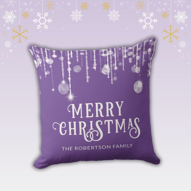 Purple String Lights Christmas Throw Pillow (Creator Uploaded)