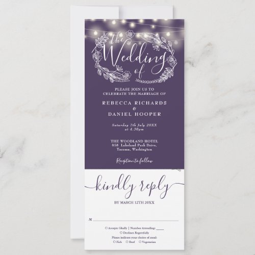 Purple String Lights Floral All In One Wedding Invitation