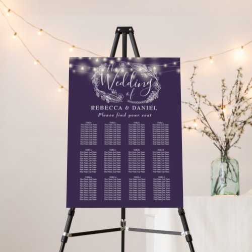 Purple String Lights Floral Wedding Seating Plan Foam Board