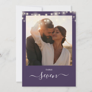 Purple String Lights Photo Table Number