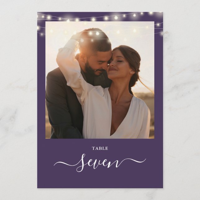 Purple String Lights Photo Table Number (Front)