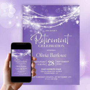 Purple String Lights Retirement Party Invitation