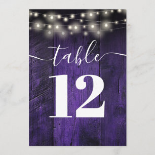 Purple String Lights Rustic Barn Wood Table Number