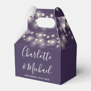 Purple String Lights Signature Script Wedding Favor Boxes
