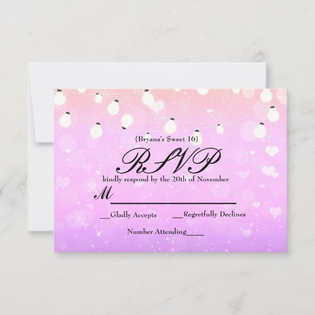 Purple String Lights Sparkle Party RSVP Card (Front)