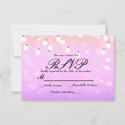 Purple String Lights Sparkle Party RSVP Card