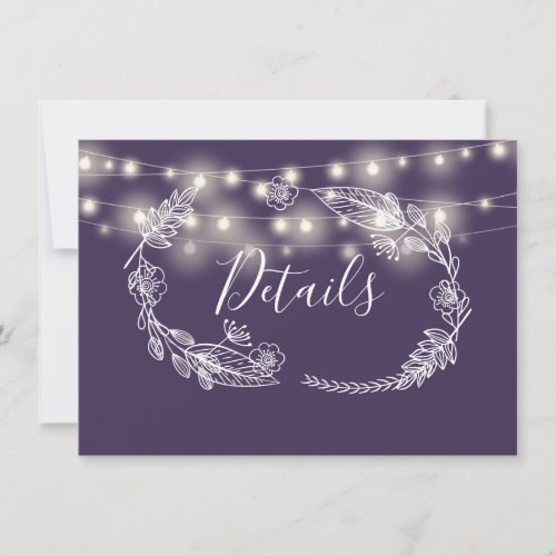 Purple String Lights Wedding Details Card