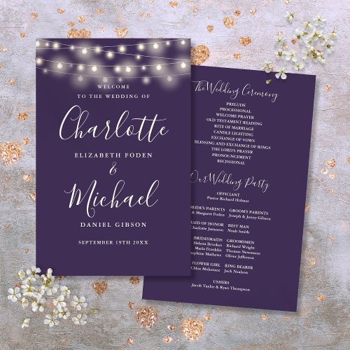 Purple String Lights Wedding Program