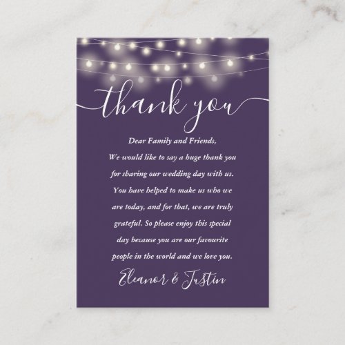 Purple String Lights Wedding Thank You Place  Place Card
