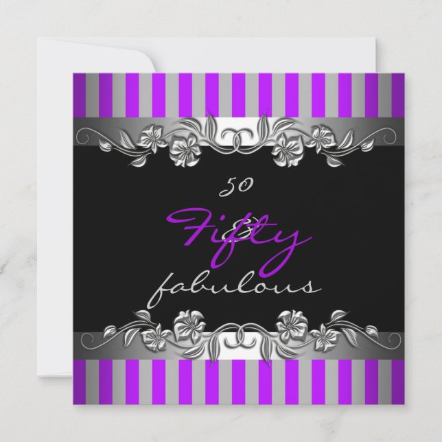 Purple Stripe 50 & Fabulous 50th Birthday Party Invitation (Front)