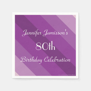 Purple Stripe 80th Birthday Party Paper Napkins