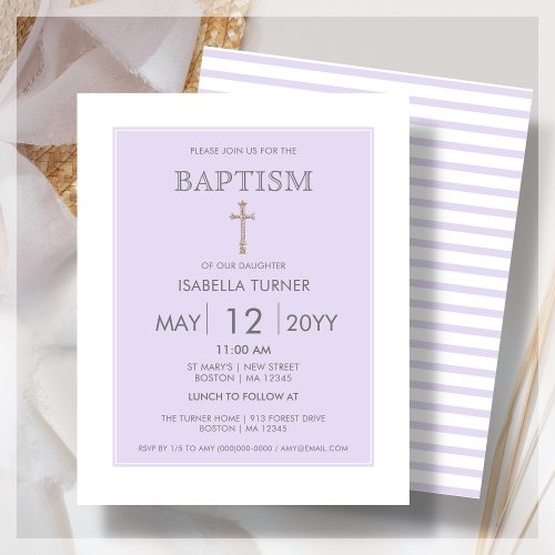 Purple Stripe  Baptism Budget Invitation