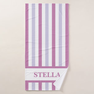 Purple Stripe Bath Towel with Custom Name