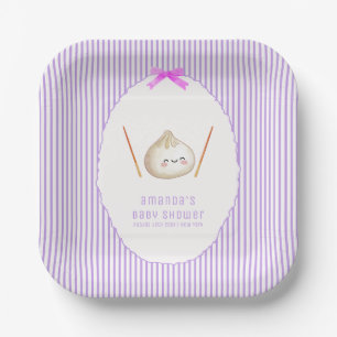 Purple Stripe Bow Asian Dumpling Baby Shower Paper Plates