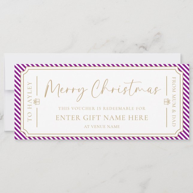 Purple Stripe Christmas Gift Voucher Card (Front)