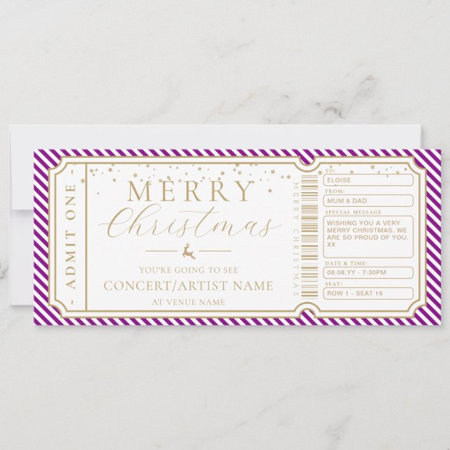 Purple Stripe Concert Ticket Gift Voucher Card (Front)