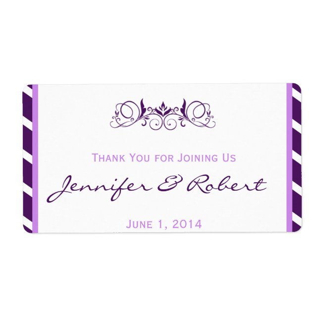 Purple Stripe Floral Accent Water Bottle Label (Front)