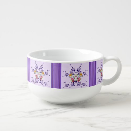 Purple Stripe Floral Soup Mug