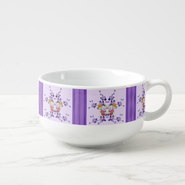 Purple Stripe Floral Soup Mug (Left)