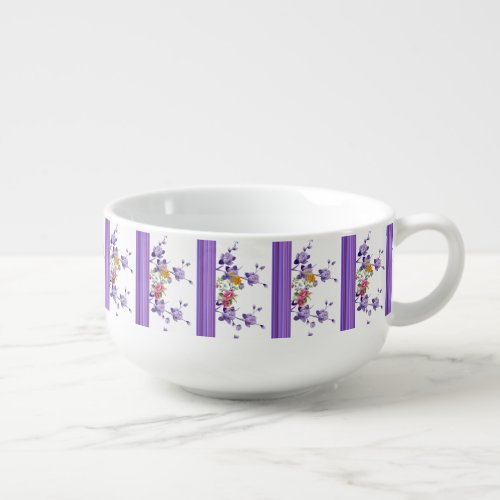 Purple Stripe Floral Soup Mug