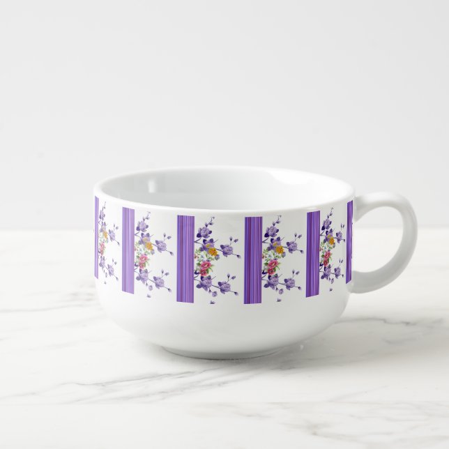 Purple Stripe Floral Soup Mug (Left)