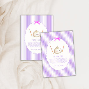Purple Stripe Girl Bow Asian Dumpling Baby Shower Thank You Card