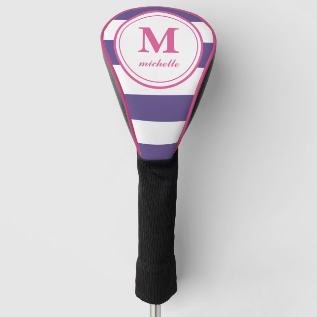 Purple stripe  | Golf | personalized NAME monogram Golf Head Cover (Front)