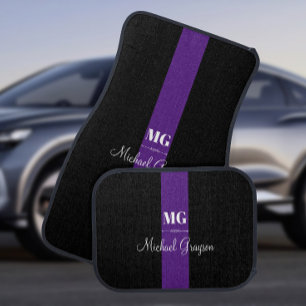 Purple Stripe Monogram and Name, Car Floor Mat