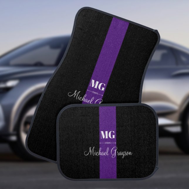 Purple Stripe Monogram and Name, Car Floor Mat (Creator Uploaded)