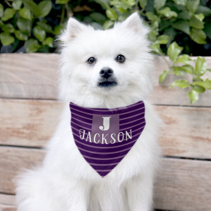 Purple Stripe Monogram Pet Bandana Collar