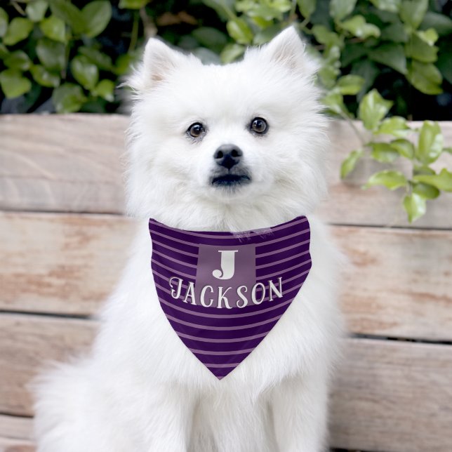 Purple Stripe Monogram  Pet Bandana Collar (Dog)