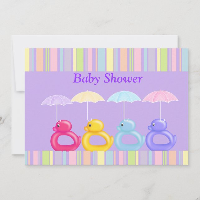 PURPLE STRIPE MULTI DUCK BABY SHOWER INVITATION (Front)