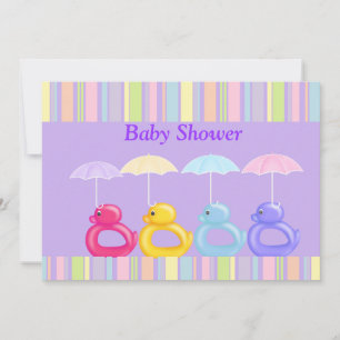 PURPLE STRIPE MULTI DUCK BABY SHOWER INVITATION