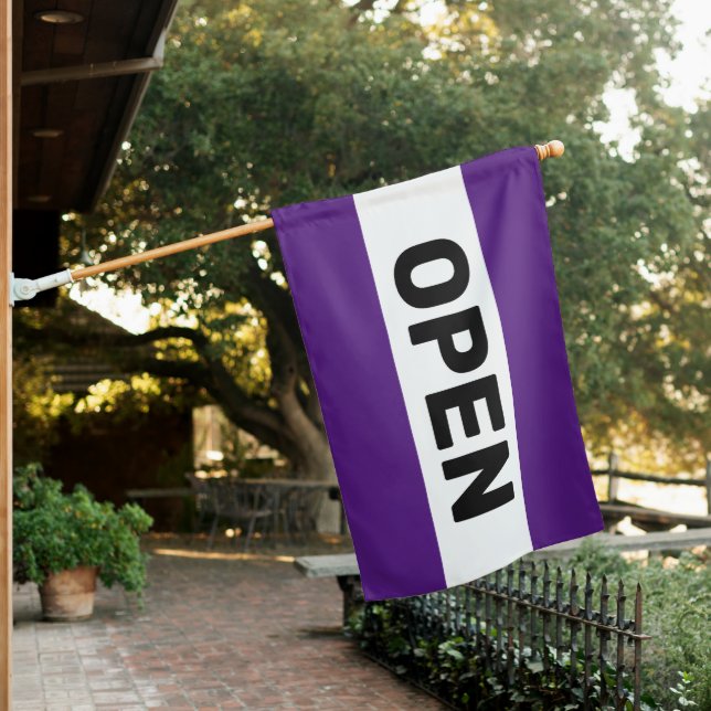 Purple Stripe Open Sign Flag (In SItu)