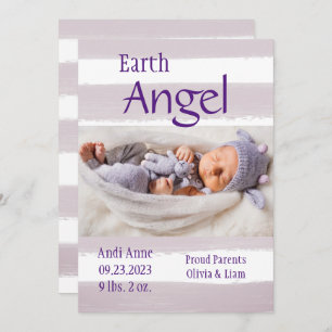 Purple Stripe Photo Earth Angel Birth Announcement